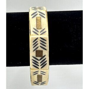 VTG Cream Carved Bovine Bone Brass Geometric Arrow Bangle Bracelet Tribal Boho